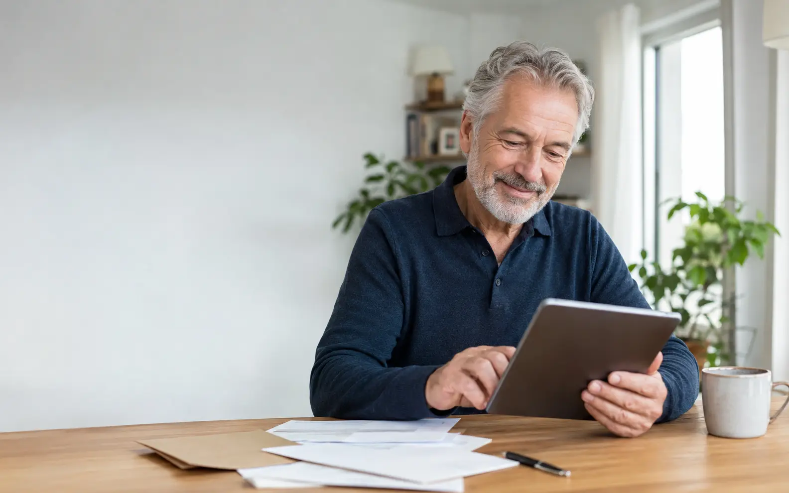 Un senior utilise une tablette pour préparer une demande